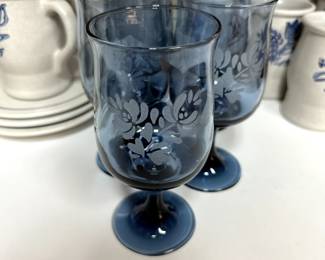 set Blue Pfaltzgraff glasses, signed