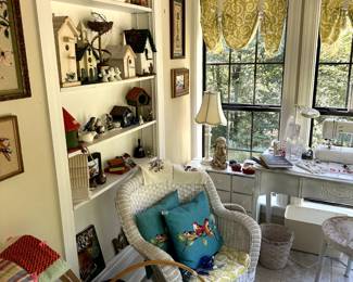 Sewing room, Wicker chairs, bird house collection