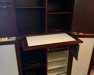 #19 - $1000 - American Empire bar with milk glass shelve & Compartments 63"tall x 32" wide 
