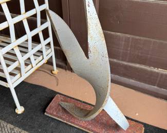 #38 - $150 - Mid century Sculpture abstract steel on red granite base 28"x24" approx - Like wings of a dove. 