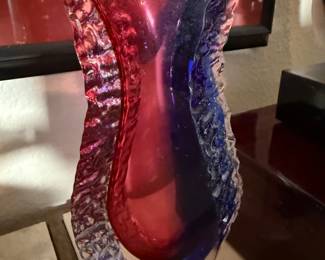 #8 - $300 - Murano Alessandro Mandruzzato textured red blue purple art glass vase 8.5"x3"