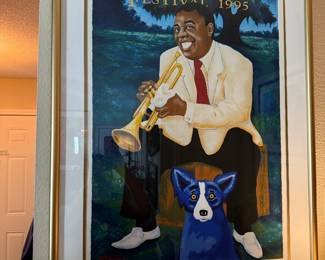 #26 - $900 -George Rodrigue (1944-2013) New Orleans Jazz & Heritage festival 1995. Louis Amstrong with Blue dog. Edition 2054/2500 