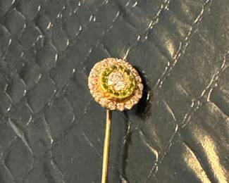 #48 - $280 - Antique gold  tie pin with old mine cut diamond & peridot bezel 