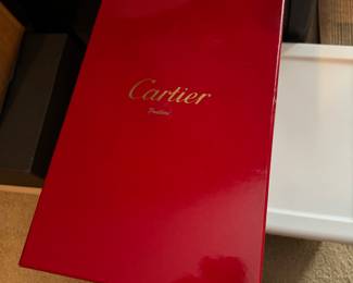 #12 - $400 - Cartier vase clear & blue frosted glass base with original box