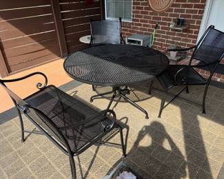 #31 - $1000 - Summer Classic - Verandah collection, wrought iron outdoor furniture - Round table 40" (Woodard)  - 2 chairs - 1 bench just got sandblasted & repainted 