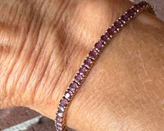 #50 - $1,150- Pink rubies bracelet 14kt gold 7 1/2"L from Riches jeweler in Birmingham AL - 9.65 gr