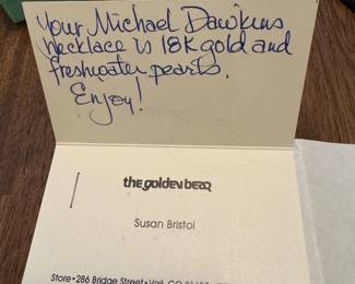 #45 - $975 - 18kt gold & fresh pearls necklace Michael Dawkins 14" L bought at the Golden Bear in Aspen CO. in 1996. 14.32grams 