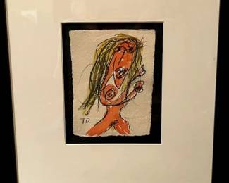 #41 - $1200 - Thornton Dial (Bessemer - AL 1928-2016) Folk Art listed artist - Nude framed in shadow box - size 5 3/4 x 7 3/4 in frame 17 1/2 x 20 1/2 