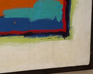 #76 - $400 - Brother Mel Meyer (American artist 1928-2013) Abstract - dated 1988 - label gallery in back - titled Western landscape 33x33-