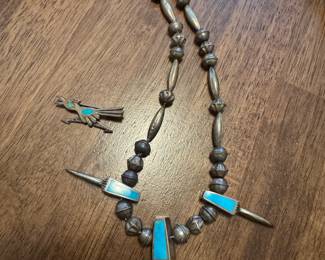 #46 - $400 - Navajo sterling & turquoise bear claws 16" with bird pin