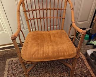 #36 - $240 - Pair of Bamboo rattan vintage 70's chairs with original leather pillows 