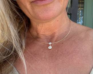 #62 - $2,950- 14kt gold omega chain with 2 European cut diamonds pendant Top diamond .55ct - H Color - SI2 - Diamond bottom 1.11ct but multi flaws J Color - H2 