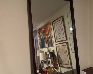 #73 - $150 - Mission Style mirror wood and stone top 30Wx54Hx1"D