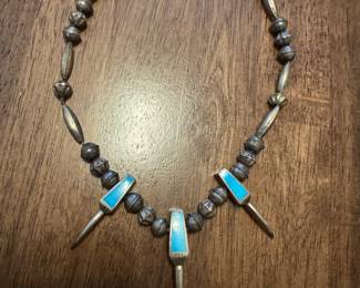 #46 - $400 - Navajo sterling & turquoise bear claws 16" with bird pin