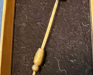 #48 - $280 - Antique gold  tie pin with old mine cut diamond & peridot bezel 