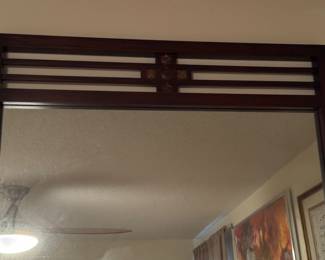 #73 - $150 - Mission Style mirror wood and stone top 30Wx54Hx1"D
