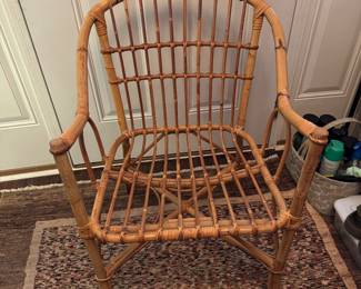 #36 - $240 - Pair of Bamboo rattan vintage 70's chairs with original leather pillows 