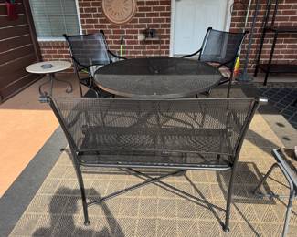#31 - $1000 - Summer Classic - Verandah collection, wrought iron outdoor furniture - Round table 40" (Woodard)  - 2 chairs - 1 bench just got sandblasted & repainted 