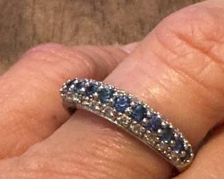 #56 - $400 - 14kt white gold with sapphires & diam Sz 7 -3.50gr