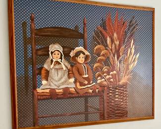 Large framed doll picture 