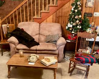 Rocker, coffee table, love seat recliner