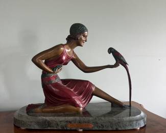 Art Deco Bronze Girl with Bird 