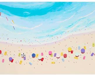 263
Max Todd
(b. 1959)
"Surfer's Paradise"
Acrylic on canvas
Unsigned; titled by repute
35.5" H x 59" W
Estimate: $800 - $1,200