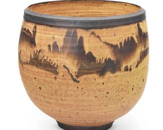 116
Otto Heino (1915-2009)
A glazed studio pottery vessel, 2003
Incised to underside: Otto / [artist's cipher] / 03
With oatmeal glaze and slip
9.5" H x 10.625" Dia
Estimate: $300 - $500
