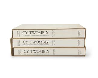 10
Cy Twombly
(1928-2011)
A signed partial set of the Cy Twombly paintings catalogue raisonné, 1992
Hardcover books in slipcases
Bastian, Heiner. "Cy Twombly Catalogue Raisonné of the Paintings: Volume I 1948-1960, Volume II 196-1965, Volume III 1966-1971." Munich: Schirmer-Mosel, 1992
Volume I signed by the artist in pencil to the slipcase spine: Twombly
Incomplete set, comprising three of the seven volumes
3 pieces
Each: 12.625" H x 11" W x 1.625" D
Estimate: $800 - $1,200