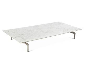 86
Antonio Citterio and Paulo Nava (b. 1950 & b. 1943)
A 'Diesis' coffee table for B&B Italia, late 20th century
Designed 1979
With sticker applied to frame: Made in Italy for U.S.A.
The Carrara white marble top set on an aluminum and steel base
10.75" H x 74.75" W x 37.25" D
Estimate: $800 - $1,200