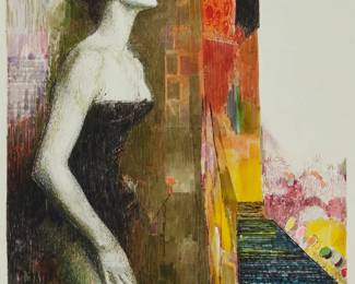 335
Mario Armond Zamparelli
(1921-2012)
Woman beside a staircase
Mixed media on artist's board
Unsigned; estate stamped verso
Image: 18.5" H x 13.75" W; Artist's board: 22" H x 18.75" W
Estimate: $300 - $500