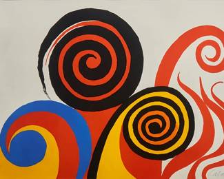 81
Alexander Calder
(1898-1976)
"Tempête," 1970
Lithograph in colors on wove paper
Edition: E.A (aside from the edition of 80)
Signed, dated, and numbered in pencil along the lower edge: Calder
Image/Sheet: 29.5" H x 43" W
Estimate: $1,000 - $2,000