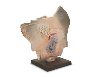 139
Paul Edmund Soldner
(1921-2011)
Untitled Pedestal Piece, 1985
Earthenware on iron base
Unmarked
Ceramic: 22.125" H x 24.75" W x 6.75" D; Overall: 23.75" H
Estimate: $3,000 - $5,000