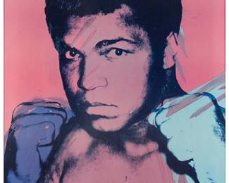 7
After Andy Warhol
(1928-1987)
"Muhammad Ali by Andy Warhol," 1978
Offset lithograph in colors on poster paper
From the edition of unknown size
Signed in black marker lower right: Andy Warhol; with the printed copyright and date lower right: 1978
Sight: 29.75" H x " H x 23.75" W
Estimate: $800 - $1,200
