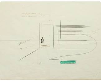 192
Lawrence Weiner
(1942-2021)
"Small," 1988
Pencil and ink on thin paper
Initialed, dated, and indistinctly inscribed in ink lower right: L.W. / 88; dated again and titled on a gallery label affixed to the frame's backing board
Sheet: 16.5" H x 23.375" W
Estimate: $1,200 - $1,800