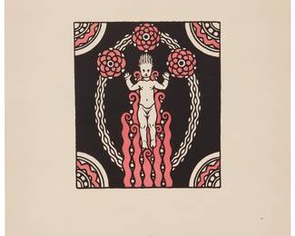 22
Wilhelm Dachauer
(1881-1951)
"Secession" exhibition poster, 1919
Lithograph in colors on cream wove paper
From the edition of unknown size
With the printed date and inscription along the lower edge: OKT / NOV / 1919 / 9-4 UHR / K4; Signed in pencil, possibly in another hand, verso: W. Dachauer; also inscribed in pencil, in another hand, verso: "BJFA / 1357;" A. Berger, Vienna, prntr.
Sheet: 24.75" H x 18.625" W
Estimate: $700 - $900