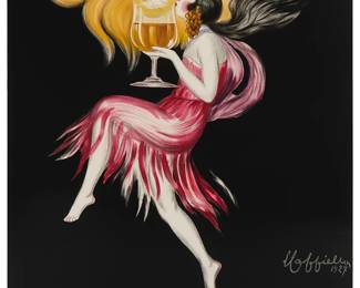 23
Leonetto Cappiello
(1875-1942)
"Cognac Monnet," 1927
Lithograph in colors on paper
From the edition of unknown size
With the printed signature and date in the lower portion of the right edge of the image: L Cappiello / 1927; Devambez, Paris, prntr.
Image: 75" H x 47" W; Sight: 77" H x 49" W
Estimate: $2,000 - $3,000
