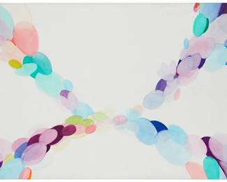104
Alice Baber
(1928-1982)
"The Swing and the Bridge," 1970
Oil on canvas
Signed, titled, dated, all twice, and numbered "#359," on the upper and lower canvas overlaps, verso
38" H x 61" W
Estimate: $50,000 - $70,000