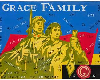 155
Wang Guangyi
(b. 1957)
"Grace Family," 2004
Oil on canvas
Signed and dated, verso: 2004 / Wang Guang Yi; also inscribed in Chinese characters, presumably the artist's name, verso; titled as part of the image
29.75" H x 39.75" W
Estimate: $20,000 - $30,000
