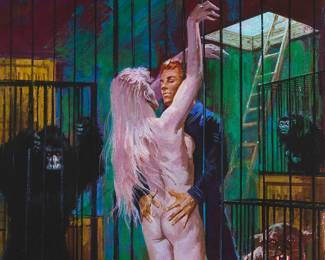277
Robert Bonfils
(b. 1922)
"Death's Loving Arms," circa 1966
Gouache and ink on artist's board
Signed lower left: R. Bonfils
Sold together with a copy of the paperback book for which it served as the cover art; 2 works
Image: 16.5" H x 10" W; Artist's board: 18.5" H x 14" W; Paperback book: 7" H x 4.25" W x 0.5" D
Estimate: $600 - $800