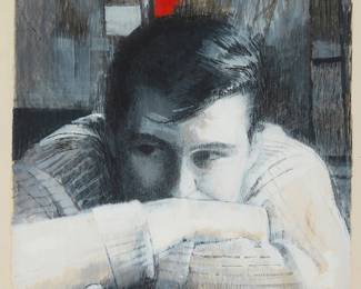 308
Mario Armond Zamparelli
(1921-2012)
"There is a danger in Yellow"
Mixed media on paper
Appears unsigned; inscribed in pencil across the upper part of the image, including both the red and yellow elements
Image: 17.25" H x 12.25" W; Sight: 19.625" H x 14.75" W
Estimate: $700 - $900