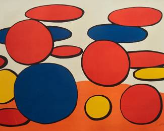 48
Alexander Calder
(1898-1976)
"Composition aux cercles," 1975
Lithograph in colors on wove paper
Edition: 15/95
Signed and numbered in pencil in the lower right and left corners, respectively: Calder
Image/Sheet: 29.5" H x 43.5" W
Estimate: $2,000 - $3,000