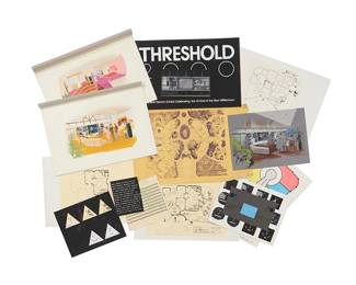 377
A large group of Mario Armond Zamparelli (1921–2012) developmental design materials for EPCOT Center / GE "Home of the Future - Threshold 2000"
Circa 1980s
A large group comprising over 100 items related to the developmental design of EPCOT Center, General Electric's (GE) "Home of the Future" pavilion. The group includes renderings, blueprints, conceptual drawings, tracings, mockups, large presentation boards, and other various materials documenting multiple stages of design, working development, and presentation. Most items are paper-based, encompassing a range of mixed media such as graphite, ink, marker, gouache, and photographic prints, etc.
Largest: 34" H x 22" W
Estimate: $500 - $700