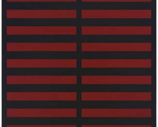 177
Edith Baumann-Hudson
(b. 1948)
"Black/2 Red #3, 1988," 1988
Acrylic on canvas
Signed and dated in pencil verso: Edith Baumann-Hudson / 1988; titled on a gallery label affixed to the stretcher bar
75" H x 75" W
Estimate: $4,000 - $6,000