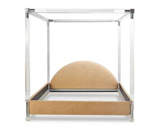 83
Charles Hollis Jones (b. 1945)
A California King Lucite bed frame, late 20th century
Unmarked
The Lucite and chrome steel frame with fabric-lined siding and wall-mounted headboard
Overall: 83.75" H x 79.75" W x 89.75" D; Box spring: 74.5" W x 83.25" D; Headboard: 35" H x 75" W x 6.5" D
Estimate: $5,000 - $7,000