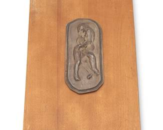 292
Auguste Rodin
(1840-1917)
"Protection," 1916
Patinated bronze mounted to wood plaque
Signed: Rodin; presumably with inscription to bronze verso; titled and dated by repute
Bronze: 3.875" H x 1.625" W
Estimate: $800 - $1,200