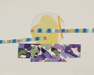 108
Billy Al Bengston
(1934-2022)
"Honolulu Watercolor"
Watercolor on paper collage
Signed, titled and dated along the lower edge in pencil, partially obscured by the purple pigment: BAB / 1982; titled and dated again on an artist's label affixed to the frame's backing board
Sight: 5.125" H x 14.5" W
Estimate: $800 - $1,200