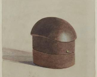235
Gordon Cook
(1927-1985)
"Hat Form," 1979
Watercolor on paper
Initialed and titled in pencil along the lower edge: GC; titled twice, dated "1979," and numbered "#273" on labels affixed to the frame's backing paper
Image: 10" H x 10" W; Sight: 10.75" H x 10.75" W
Estimate: $700 - $900