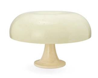 318
Giancarlo Mattioli (1933-1985)
A 'Nessino' table lamp for Artemide, 1960s
Designed 1964-67
Marked to underside in the mold: S. P. A. Artemide Milano / Modello Nesso / Design GR.ARCH.URB.CITTA NUOVA
The four-light lamp with fiberglass-reinforced polyester resin base and resin shade, electrified
Base: 10.25" H x 8.375" Dia.; Shade: 5.75" H x 21" Dia.
Estimate: $300 - $500