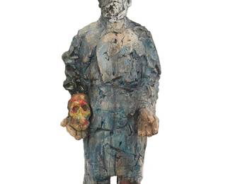 161
Wanxin Zhang
(b. 1961)
"Seeking Battle Companions," 2010
Glazed sculpted ceramic and pigment
Impressed signature and date verso: ZHANG; incised titled and signature to front torso; incised verso: Here are my best comrade-in-arms friends; further inscribed with Chinese characters throughout
26.25" H x 10.25" W x 9" D
Estimate: $1,500 - $2,500